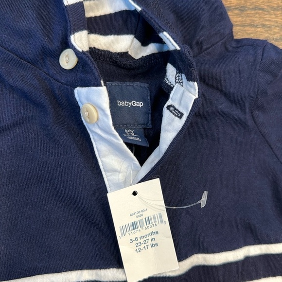 Baby Gap hooded stripe romper 3-6 months navy blue and white nwt - Picture 3 of 4